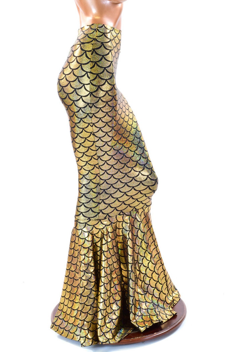 High Waist GOLD Shimmering Hologram Dragon Scale Metallic Mermaid Skirt 151278 image 2