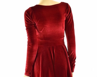 red velvet long sleeve skater dress Just Taylor Red Velvet Burgundy Long Sleeved Short Skater Dress Size M