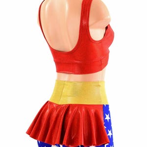 Red Sparkly Jewel Starlette Bralette & Blue/White Star High Waist Ruffle Rump Shorts w/Gold SJ Waistband and Red SJ Ruffle 2PC Set 154542 image 3