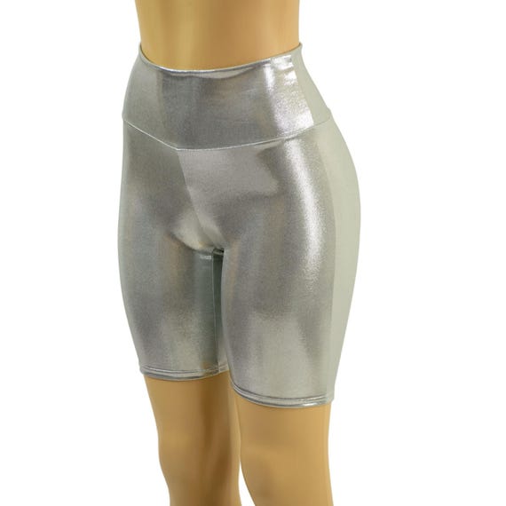 Metallic silver biker shorts best sale