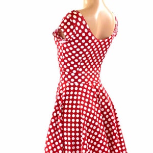 Red & White Pinup Polka Dot Scoop Neck Cap Sleeve Fit and Flare Skater Skater Minnie Dress Made to Order 151419 image 3