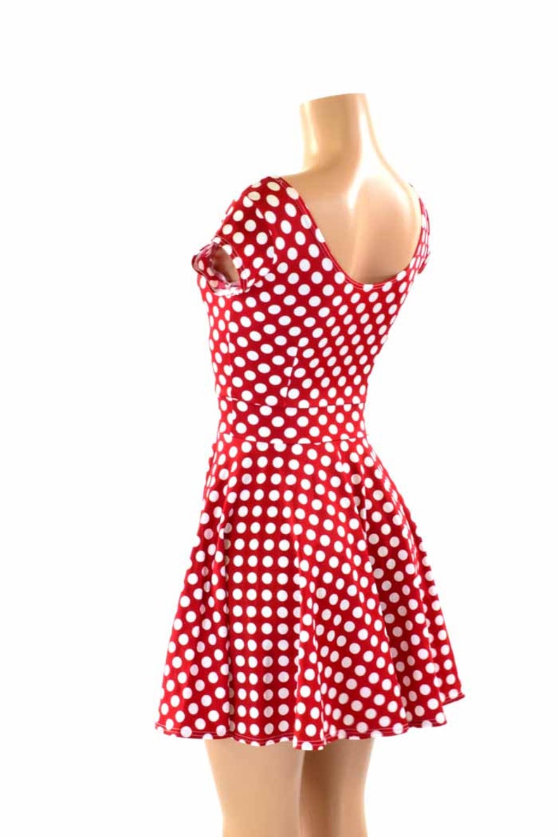 Red & White Pinup Polka Dot Scoop Neck Cap Sleeve Fit and Flare Skater Skater Minnie Dress Made to Order 151419 image 3