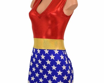 wonder woman bodycon dress Sleeveless Inspired Super Hero Clubwear With V Neckline This female superhero costume