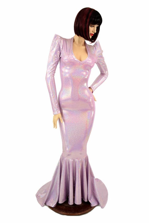 Lilac Sharp Shoulder Gown - Coquetry Clothing 2XL / Lilac Holographic