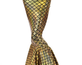 High Waist GOLD Shimmering Hologram Dragon Scale Metallic Mermaid Skirt  151278