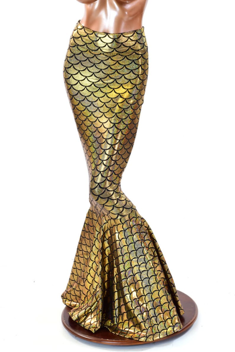 High Waist GOLD Shimmering Hologram Dragon Scale Metallic Mermaid Skirt 151278 image 1