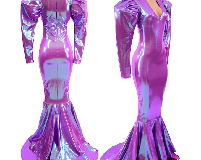 Sparkly Sequins V-neck Sweep Train Mermaid Dresses Ivory
