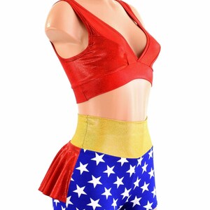 Red Sparkly Jewel Starlette Bralette & Blue/White Star High Waist Ruffle Rump Shorts w/Gold SJ Waistband and Red SJ Ruffle 2PC Set 154542 image 4