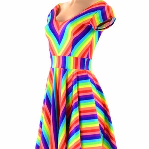 Rainbow Stripe Darted Cap Sleeve Fit and Flare Skater Dress 151388 - Etsy