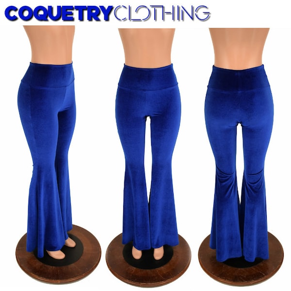 Sapphire Velvet Solar Flare Leggings with High Waist  - 156206