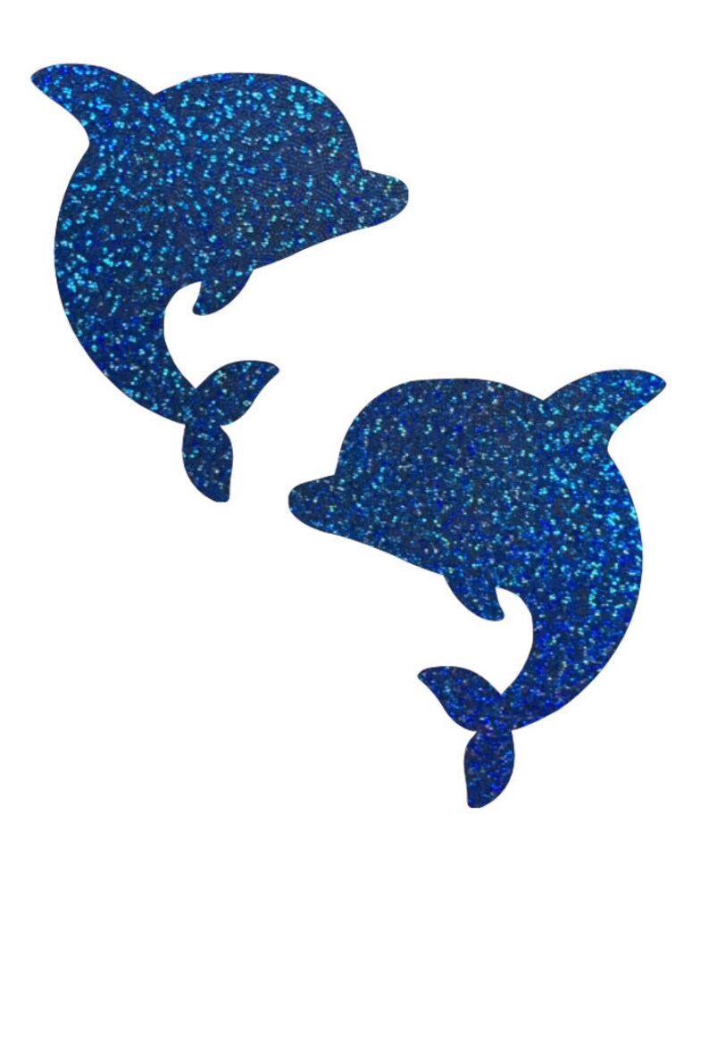 Blue Sparkly Jewel Holographic Dolphin Pasties Body Stickers Ocean Sea Life