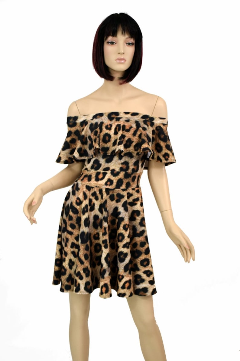 Leopard Print off Shoulder Fit and Flare Skater Skate Dress Etsy