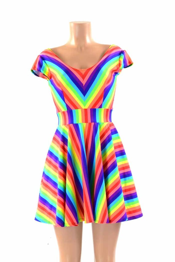 Rainbow fit and flare dress sale