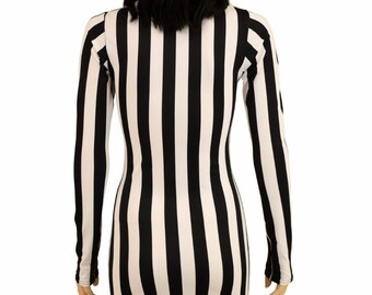 Long Sleeve Scoop Neck Bodycon Dress in Vertical Black and White Stripe -  Etsy UK