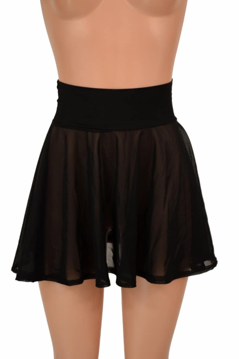 Black Mesh Sheer See Through Circle Cut Mini Skirt Rave | Etsy