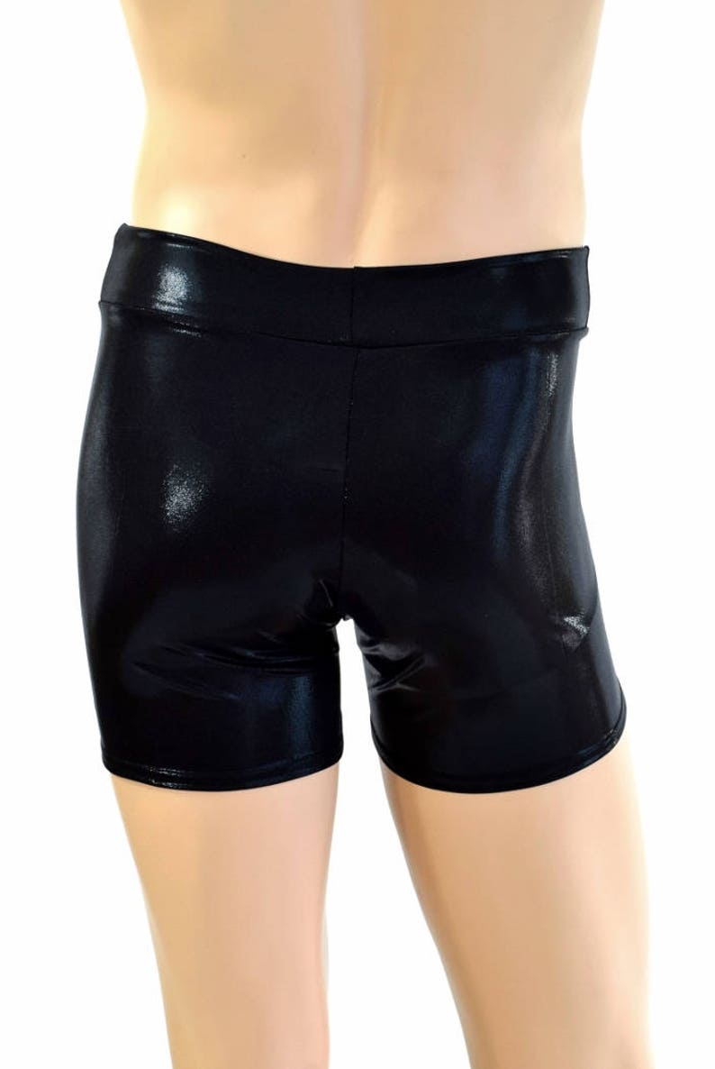 Men's Mid Rise Rio Shorts in Black Mystique Metallic Spandex Dude Bro Man Sexy Wet Shorts 154590 image 3