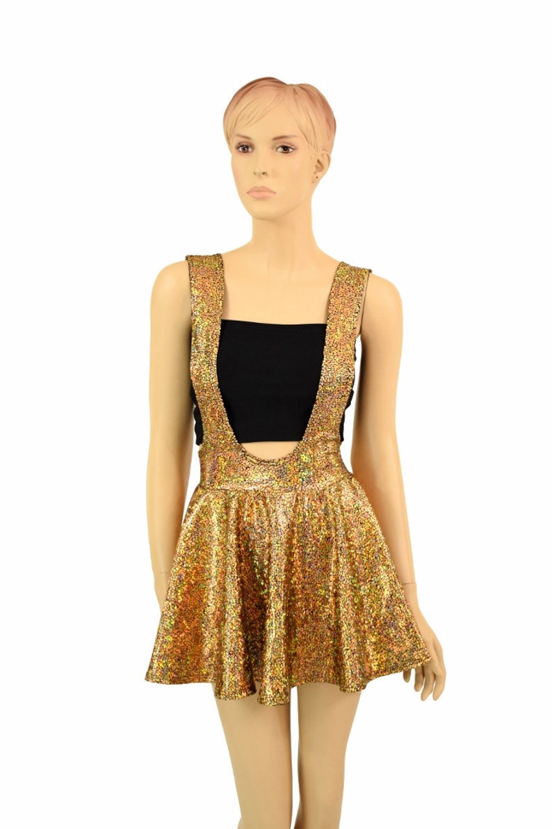 Gold on Black Shattered Glass Holographic Suspender Mini Skirt | Etsy