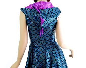 chinese dress ladies Mermaid and Creatures of The Sea Underwater Printed Sleeveless Skater Dress  (S) Multicoloured at Amazon Women's Clothing store