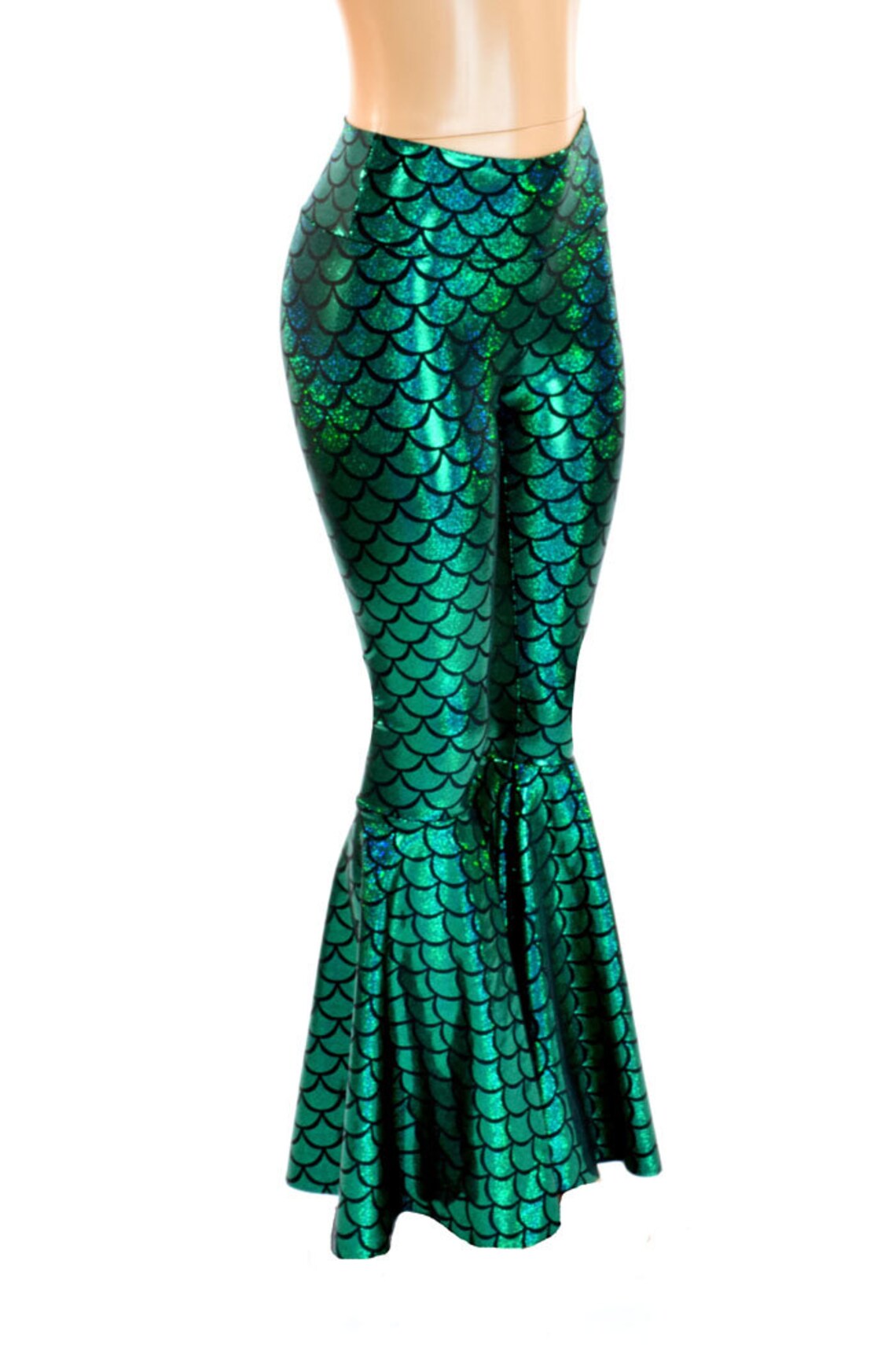 High Waist Mermaid Bell Bottom Flares in Green Dragon Scale - Etsy Denmark