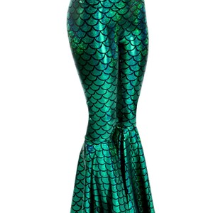 High Waist Mermaid Bell Bottom Flares in Green Dragon Scale 150305 image 4