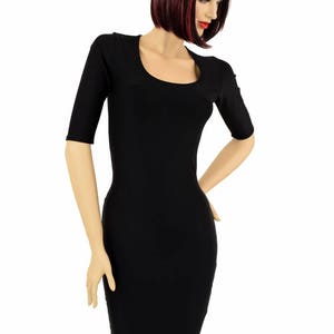 Black Zen Soft Knit Half Sleeve Scoop Neck Wiggle Dress - 154950