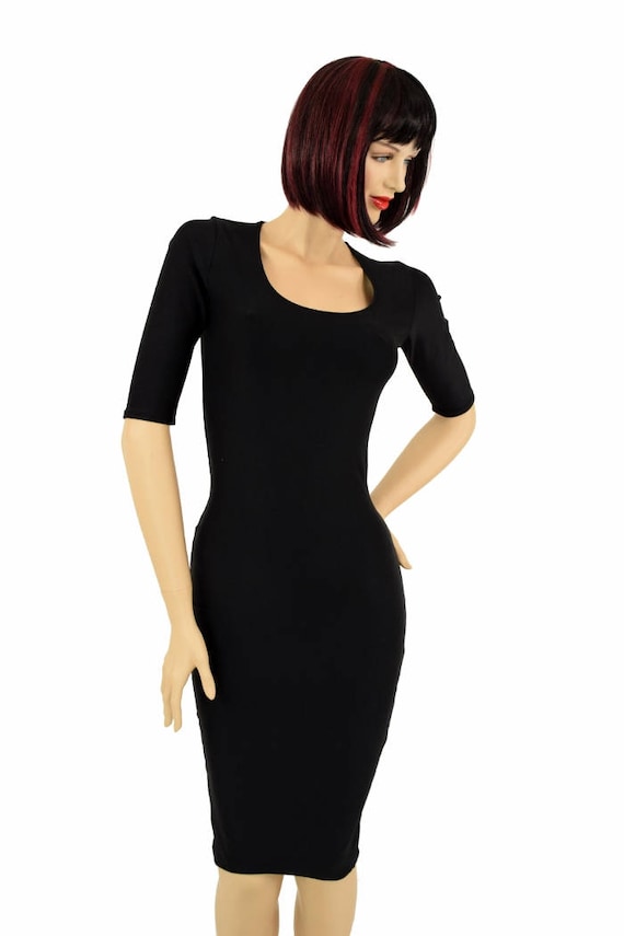 black bodycon dress half sleeve Zen Soft Knit Scoop Neck Wiggle open cut that adds Style:AP1D105090 62 Unique Mother-of-the-Bride Dresses Size:22x30