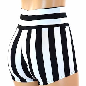 Black & White Striped Print High Waist Shorts 151221 image 3