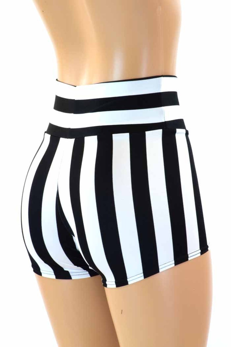 Black & White Striped Print High Waist Shorts 151221 image 3