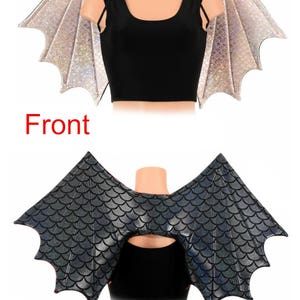 Two Tone Black Dragon Scale/Baby Pink & Silver Mermaid Scale Metallic Wireless Dragon Wings Sparkly Wet Shiny (Wings Only) -  154854