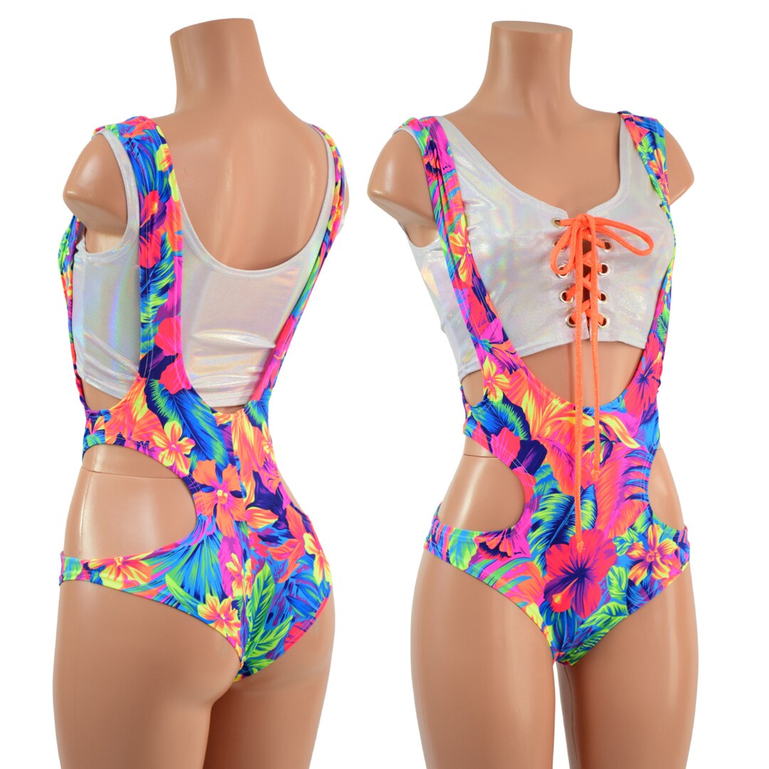 2PC Lace Up Hipnotic Suspender Shorts Romper & Starlette Bralette Set main image 0