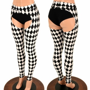 Mid Rise Chaps in Black and White Diamond Print - 155329