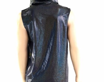 ★LECYTO★ Destroyed Radiance SleevelessBlack Darker Wavs High Neck Cotton Romper With Zip Up - Black