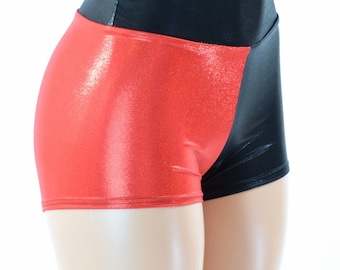 Red & Black Metallic Harlequin High Rise Shorts