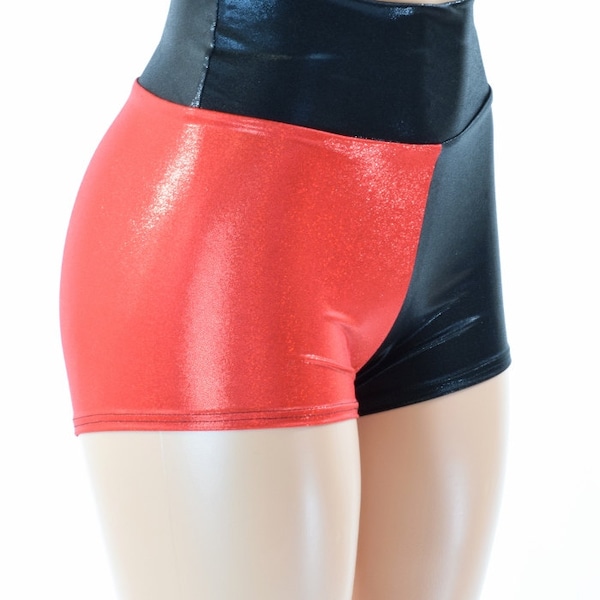 Red & Black Metallic Harlequin High Rise Shorts