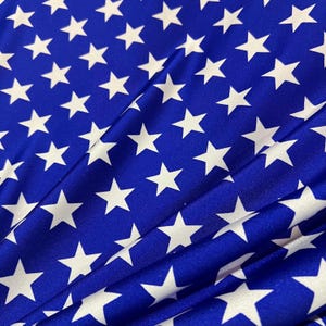 Blue & White Star Print Four Way Stretch Spandex Fabric (By the Yard)