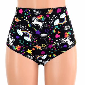 High Waist Siren Shorts in Unicorn and Rainbow print- 154658