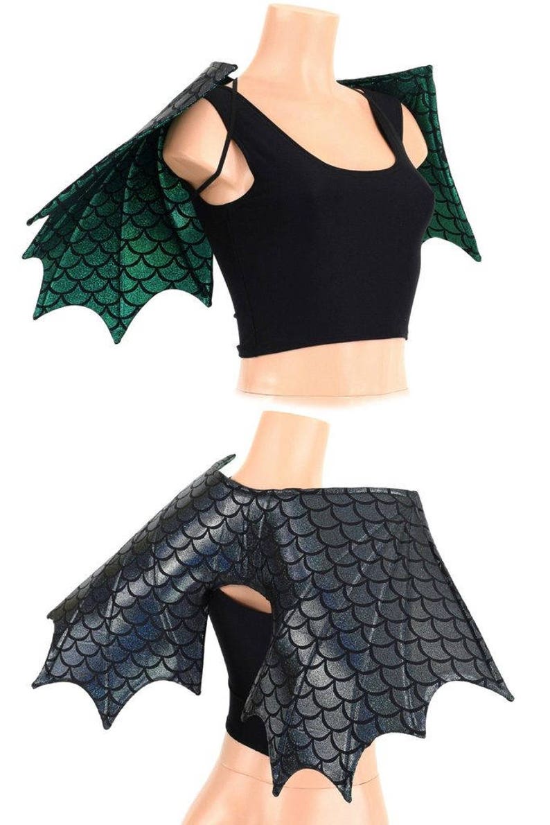 Two Tone Black Dragon Scale BACK/Green Dragon Scale FRONT Wireless Dragon Wings Sparkly Holographic Shiny Wings Only 154770 image 2