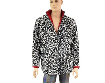 Mens Snow Leopard Minky Faux Fur Reversible Jacket With