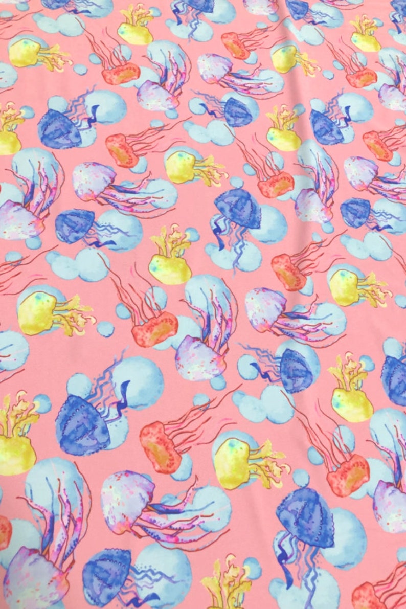 Jellyfish Print Spandex Fabric by the Yard Etsy
