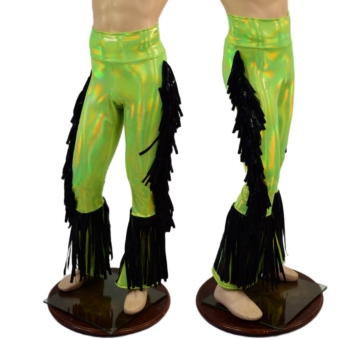 Mens Macho Wrestling Pants With Gladiator Fringe in Neon Lime Holo