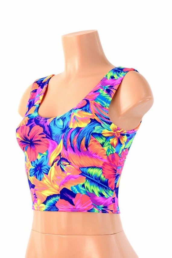 Neon UV Glow Tahitian Floral Crop Tank 154317 - Etsy