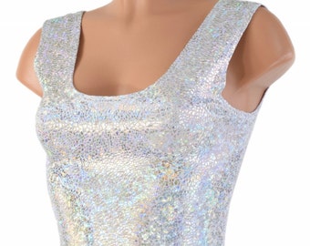 Silver on White Shattered Glass Crop Tank