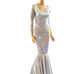 Glamorous, Bombshell Flashbulb Holographic Gown with Scoop Neckline, 3/4 Sleeves and Puddle Train 152025 image 4