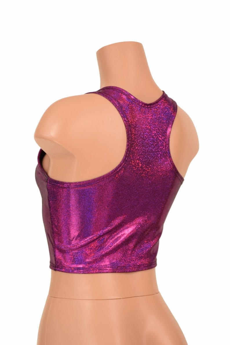 Fuchsia Purple Sparkly Jewel Racerback Crop Top Spandex Etsy