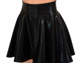 Black Mystique Metallic Circle Cut Mini Skirt   -151600