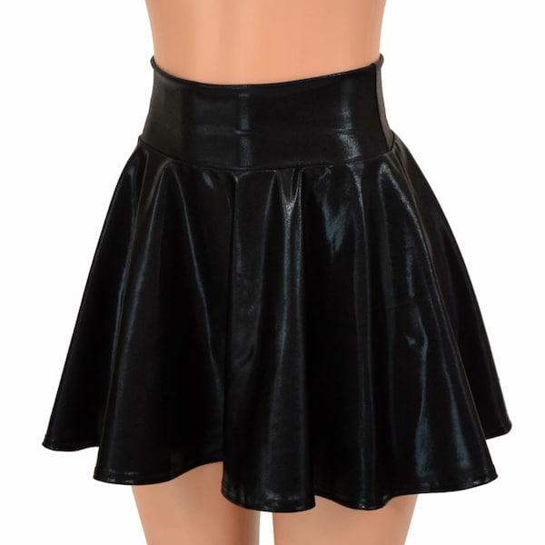 Black Mystique Metallic Circle Cut Mini Skirt   -