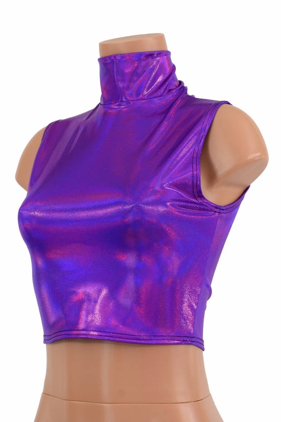 Grape Purple Holographic Sleeveless Turtle Neck Crop Top- - Etsy