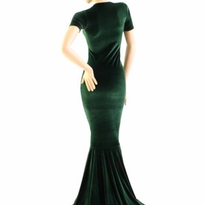 Forest Green Velvet Gown With Scoop Neckline, Tee Length Sleeves and ...
