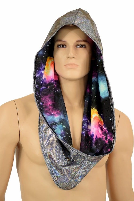 Reversible Festival Hood in Silver Holographic & Galaxy UV  display picture 1