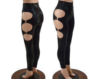 Black Mystique High Waist Leggings with O-Ring Cutouts